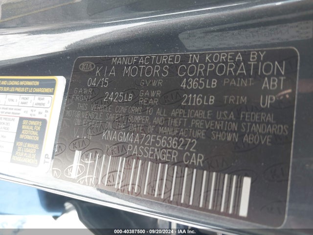 KIA Optima Lx 2015 KNAGM4A72F5636272 Image 9