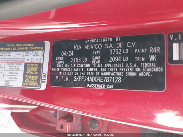 KIA Forte Lxs 2024 3KPF24AD0RE787128 Image 9