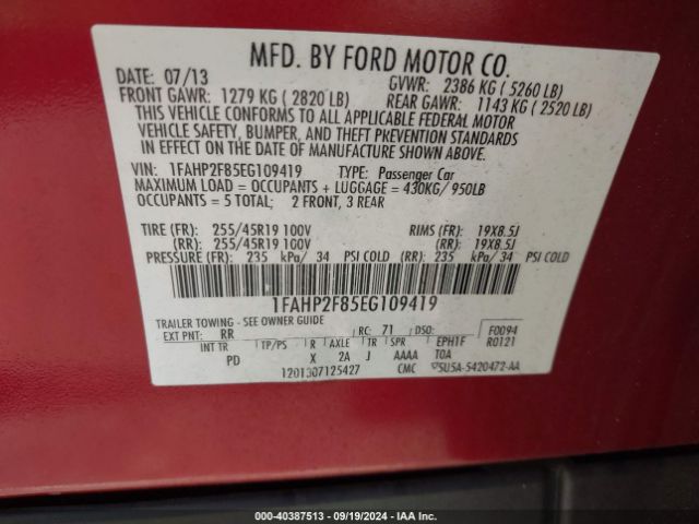 1FAHP2F85EG109419 Ford Taurus Limited