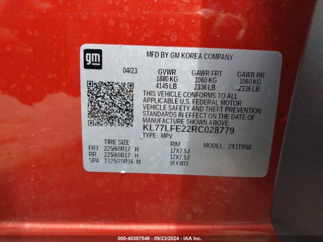 KL77LFE22RC028779 Chevrolet Trax Fwd Sp
