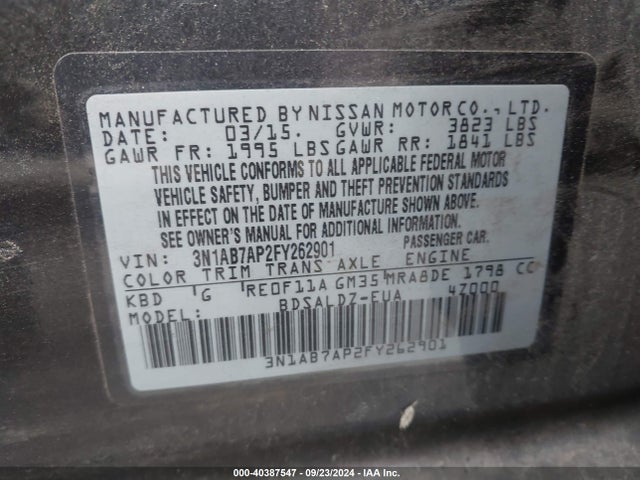 Nissan SENTRA SV 2015 3N1AB7AP2FY262901 Image 9