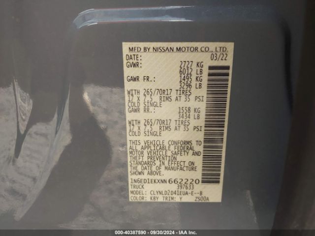 1N6ED1EKXNN662220 Nissan Frontier Pro-4x 4x4