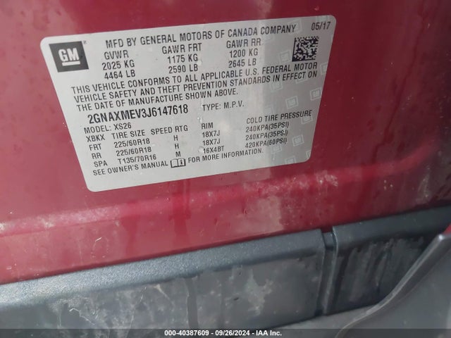 Chevrolet Equinox Premier 2018 2GNAXMEV3J6147618 Image 9