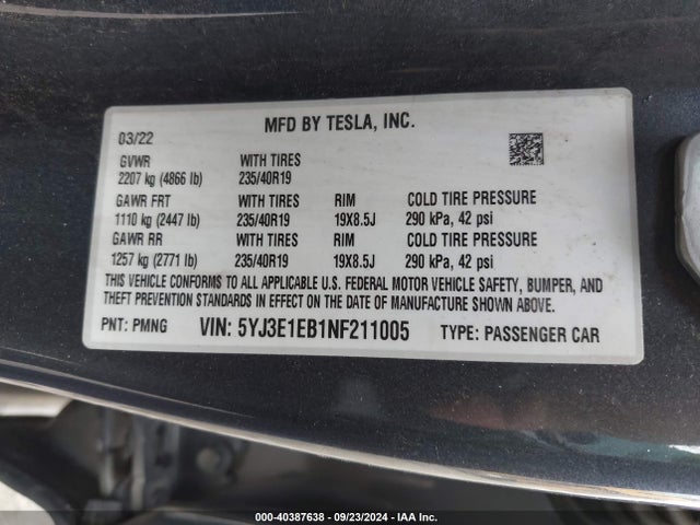 2022 TESLA MODEL 3 5YJ3E1EB1NF211005 Photo 8