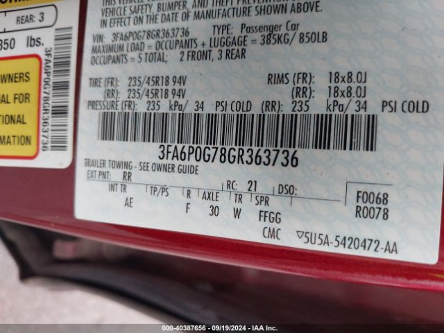 3FA6P0G78GR363736 Ford FUSION S