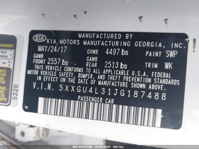 KIA OPTIMA EX 2018 5XXGU4L31JG187488 Image 9