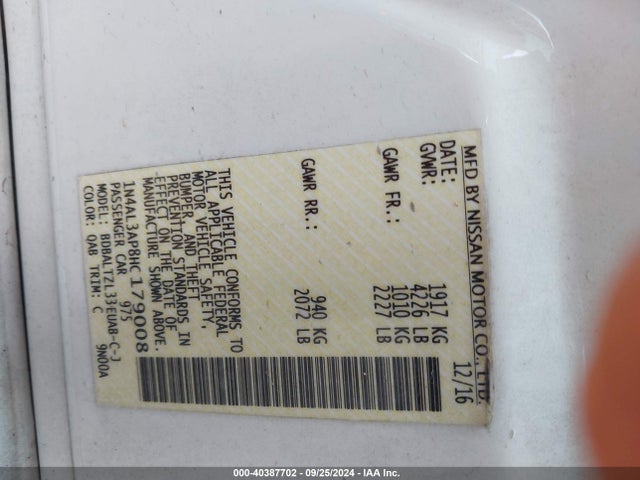 Nissan Altima 2.5 Sl 2017 1N4AL3AP8HC179008 Image 9
