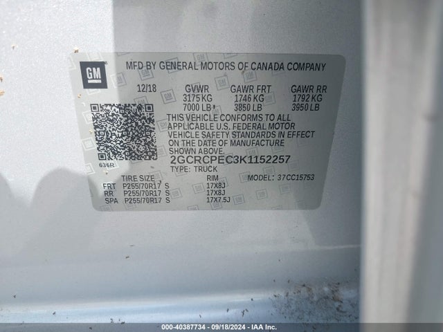 Chevrolet Silverado 1500 Ld Lt 2019 2GCRCPEC3K1152257 Image 9