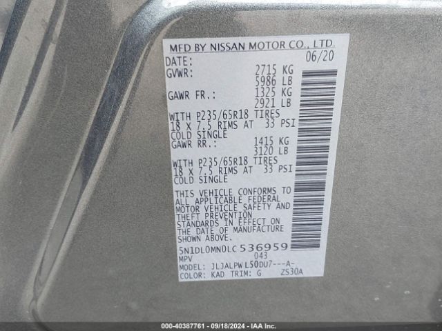 5N1DL0MN0LC536959 Infiniti QX60 PURE