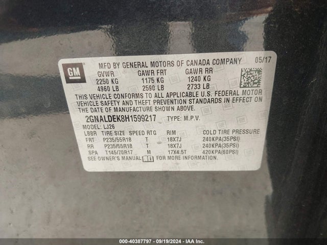 2GNALDEK8H1599217 Chevrolet Equinox Premier
