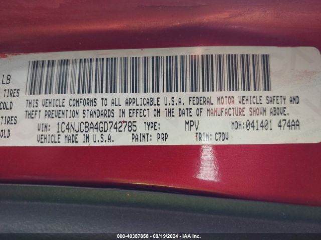 1C4NJCBA4GD742785 Jeep Compass Sport
