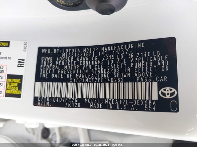 Toyota COROLLA SE 2023 5YFP4MCE2PP140262 Image 9