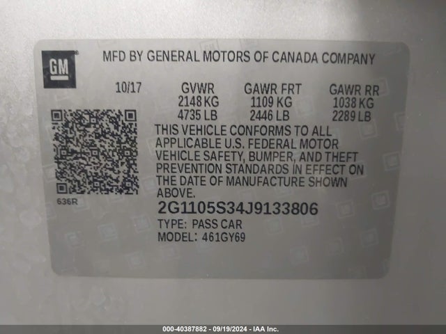 2G1105S34J9133806 Chevrolet IMPALA 1LT