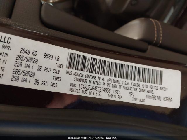1C4RJFJG4EC274956 Jeep Grand Cherokee Summit
