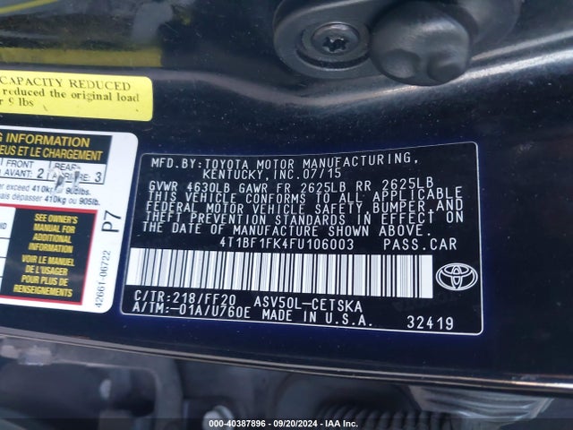 Toyota CAMRY SE 2015 4T1BF1FK4FU106003 Image 9