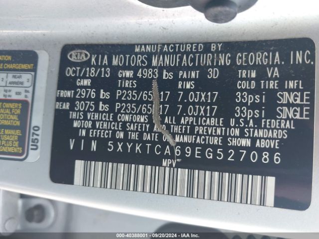 5XYKTCA69EG527086 KIA SORENTO LX
