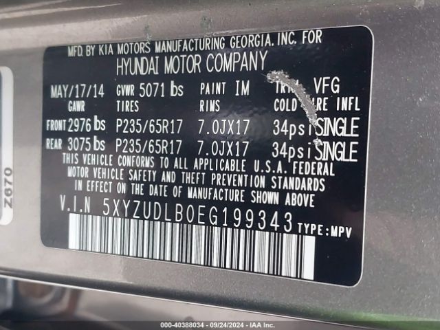 5XYZUDLB0EG199343 Hyundai Santa Fe Sport 2.4l