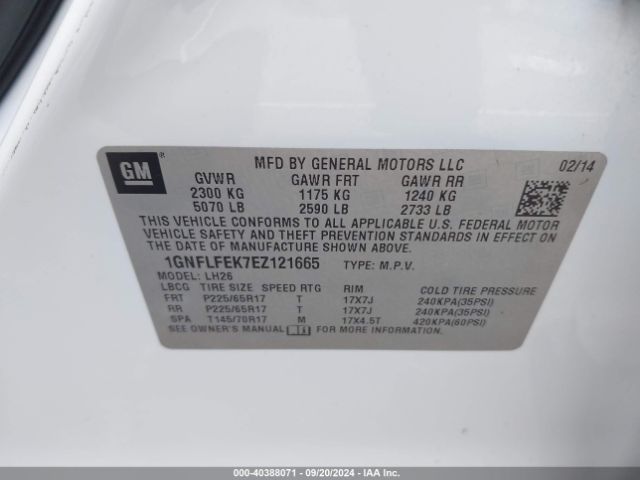 1GNFLFEK7EZ121665 Chevrolet EQUINOX 1LT