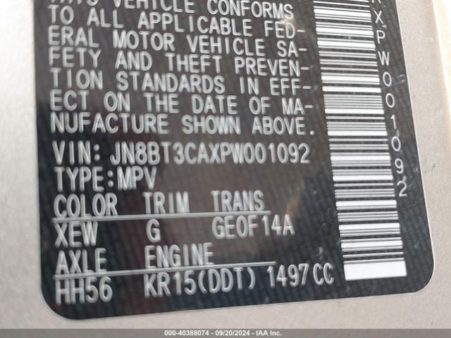 JN8BT3CAXPW001092 Nissan Rogue Sl Fwd