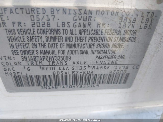 Nissan SENTRA SR 2017 3N1AB7AP0HY335069 Image 9