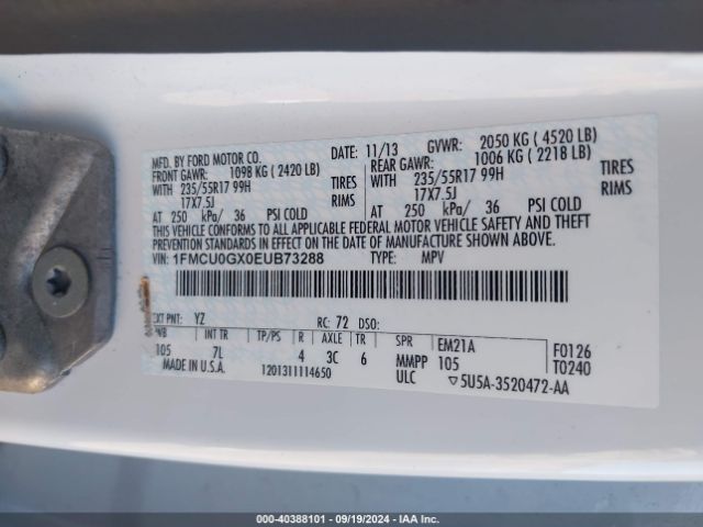 1FMCU0GX0EUB73288 Ford ESCAPE SE
