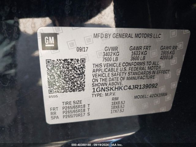 1GNSKHKC4JR139092 Chevrolet Suburban Lt