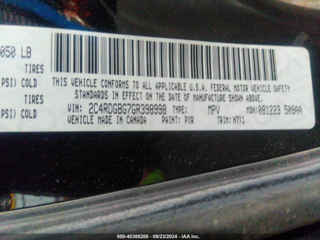 2C4RDGBG7GR398998 Dodge Grand Caravan Se