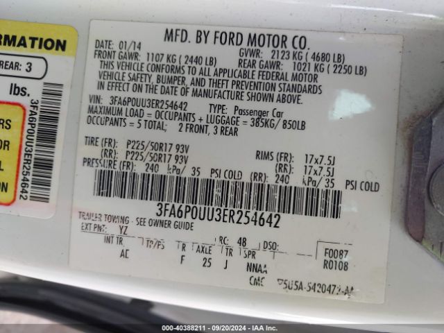 3FA6P0UU3ER254642 Ford Fusion Hybrid S