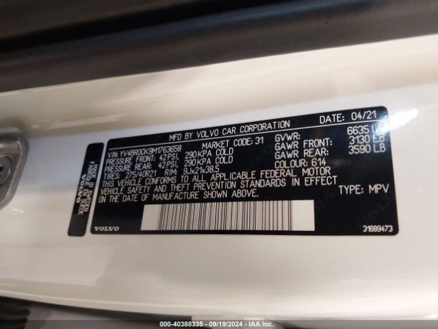 YV4BR0CK9M1763658 Volvo Xc90 Recharge Plug-in Hybrid T8 Inscription 7 Passenger