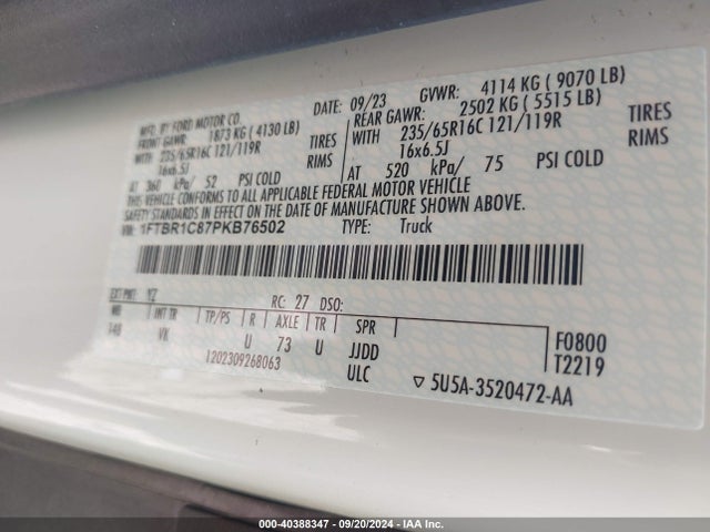 Ford Transit-250 2023 1FTBR1C87PKB76502 Image 9