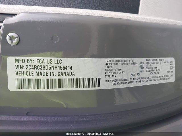 Chrysler Pacifica Touring L Awd 2022 2C4RC3BG5NR156414 Image 9