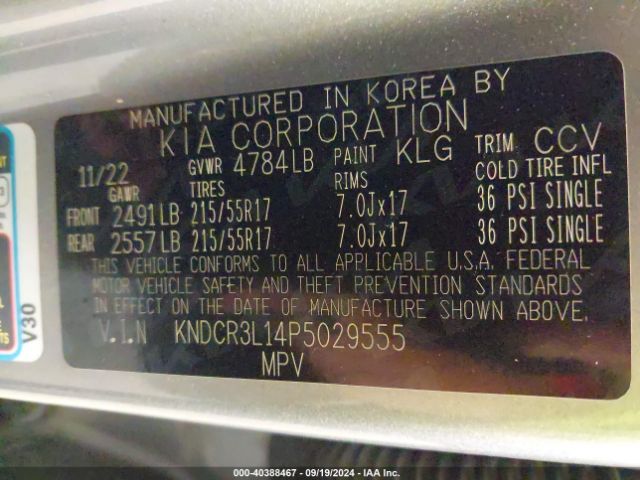 KNDCR3L14P5029555 KIA Niro Ev Wind