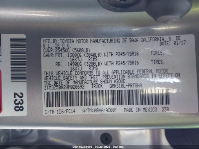 3TMDZ5BN2HM020692 Toyota Tacoma Sr5 V6