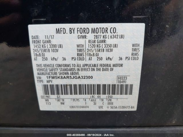 1FM5K8AR5JGA32300 Ford Police Interceptor Utility
