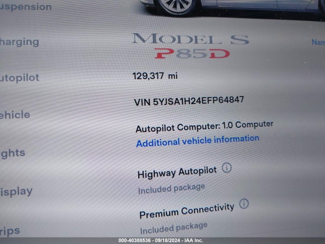 Tesla Model S P85d 2014 5YJSA1H24EFP64847 Image 7