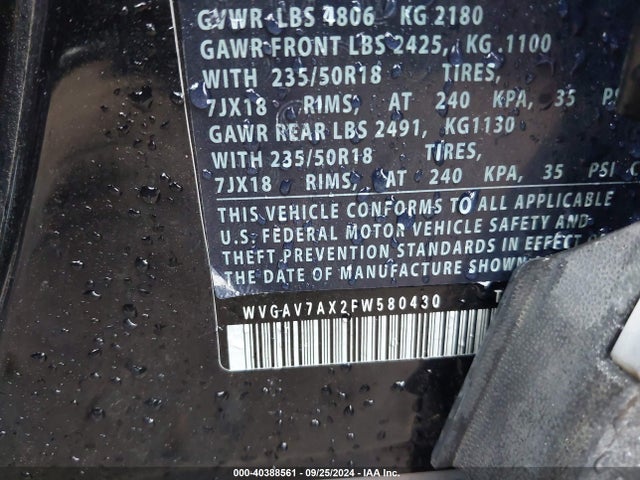 WVGAV7AX2FW580430 Volkswagen Tiguan Sel