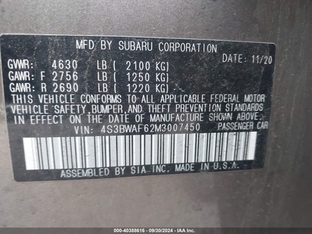 4S3BWAF62M3007450 Subaru Legacy Premium