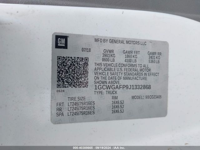 1GCWGAFP9J1332868 Chevrolet Express 2500 Work Van