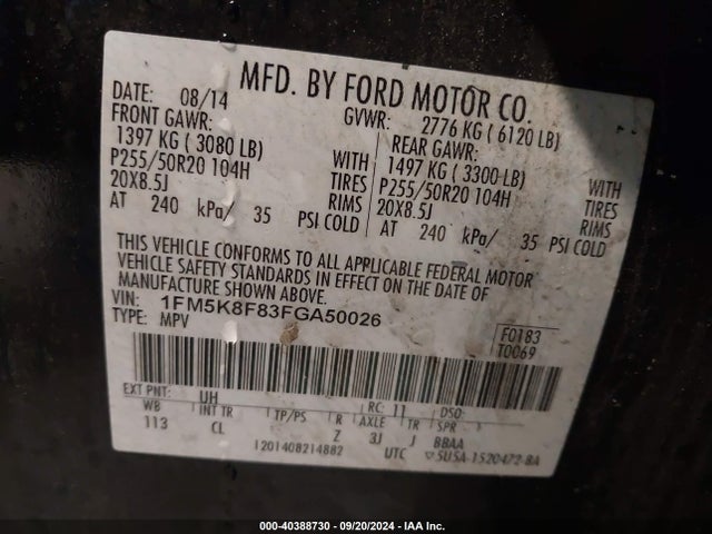 Ford Explorer Limited 2015 1FM5K8F83FGA50026 Image 9