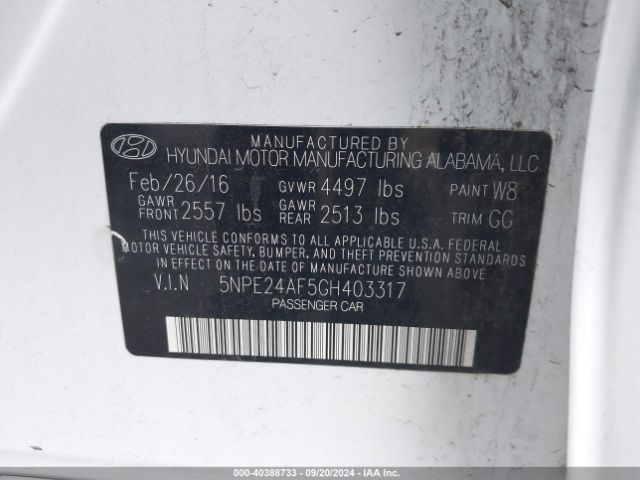 5NPE24AF5GH403317 Hyundai SONATA SE