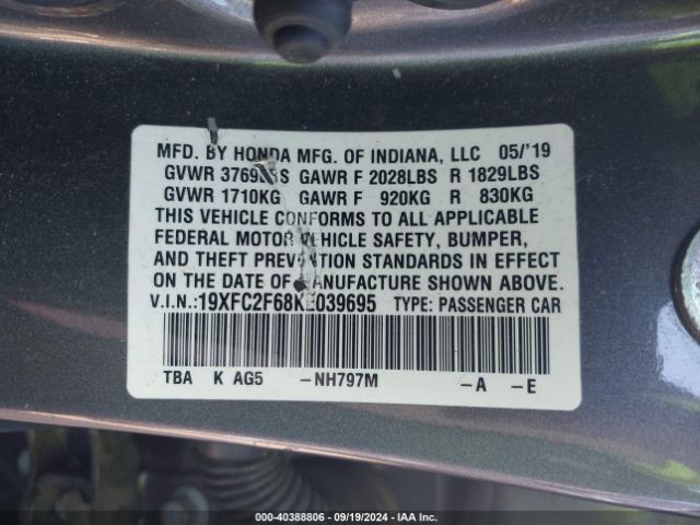 19XFC2F68KE039695 Honda Civic Lx