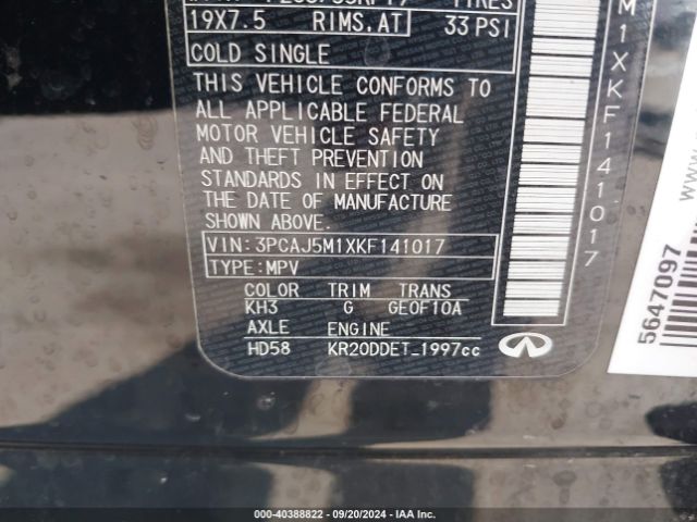 3PCAJ5M1XKF141017 Infiniti Qx50 Luxe