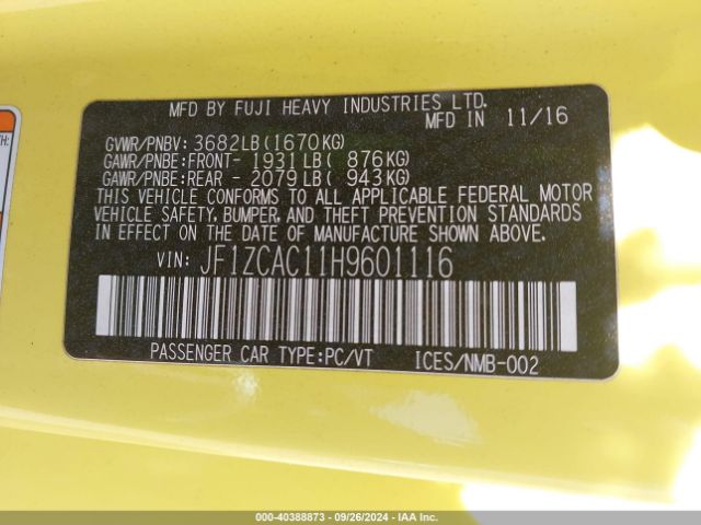 JF1ZCAC11H9601116 Subaru Brz Series. Yellow