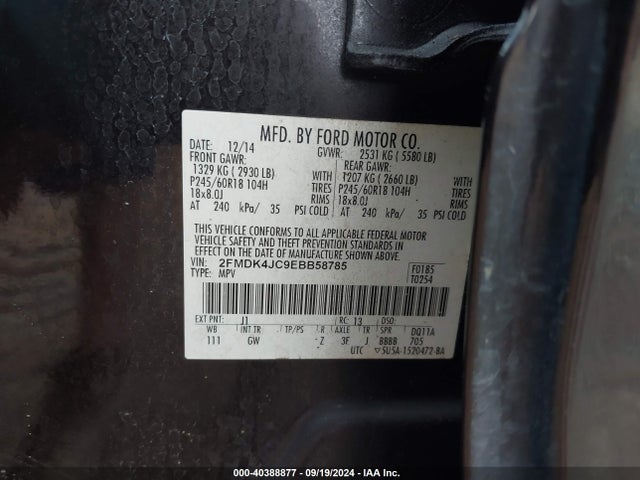 Ford EDGE SEL 2014 2FMDK4JC9EBB58785 Image 9