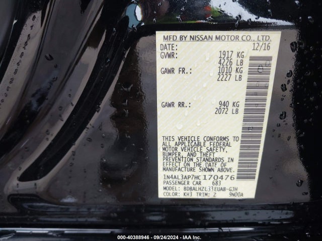 Nissan Altima 2.5 Sr 2017 1N4AL3AP7HC170476 Image 9
