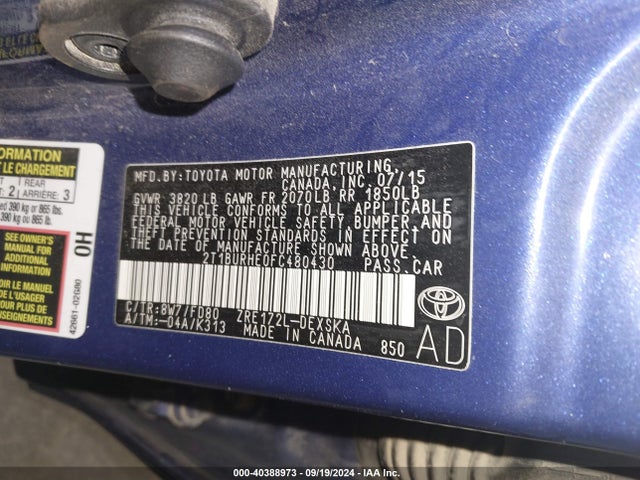 Toyota Corolla S Plus 2015 2T1BURHE0FC480430 Image 9