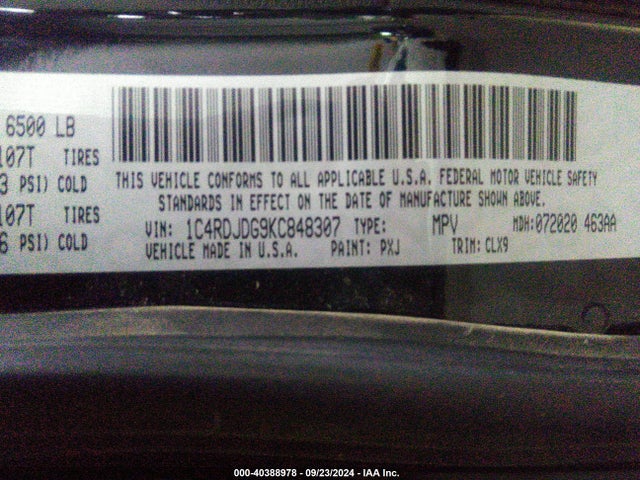 1C4RDJDG9KC848307 Dodge Durango Gt Plus Awd