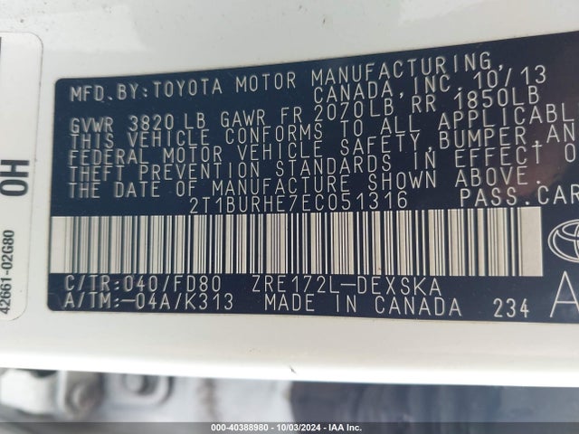 Toyota Corolla S Plus 2014 2T1BURHE7EC051316 Image 9