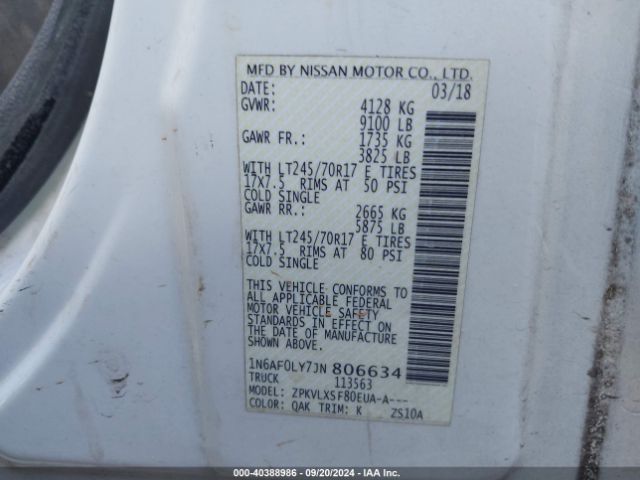 1N6AF0LY7JN806634 Nissan Nv Cargo Nv2500 Hd Sv V8