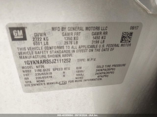 1GYKNARS5JZ111252 Cadillac Xt5 Standard